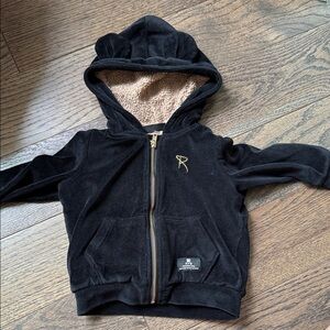 Rock Your Baby Black Hoodie with Gold Details and bear ears 12-18 months baby